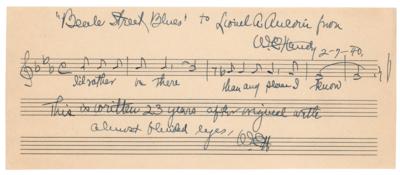 Lot #636 W. C. Handy Autograph Musical Quotation Signed Twice - 'Beale Street Blues' - Image 1