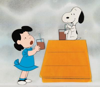 Lot #724 Snoopy and Lucy production cels from a commercial for The Charlie Brown and Snoopy Show - Image 1