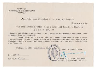 Lot #99 Raoul Wallenberg Document Signed (1944) -