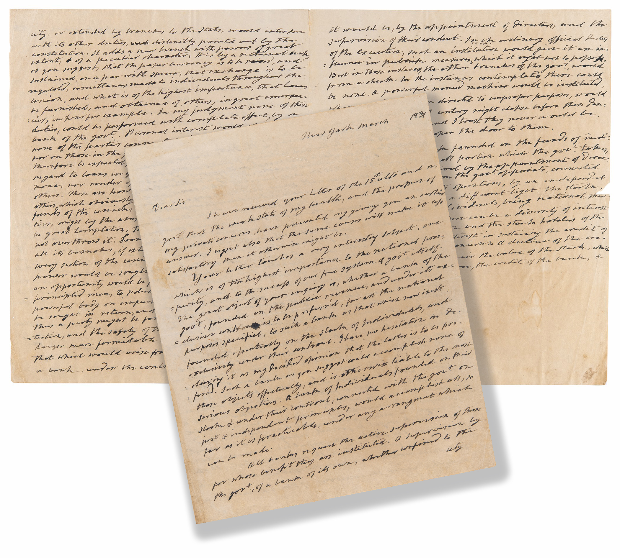 Lot #5 James Monroe Handwritten Draft Letter on the Constitution and National Bank - Image 1