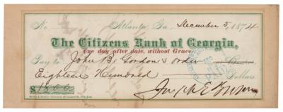 Lot #213 John B. Gordon Signed Check - Image 1