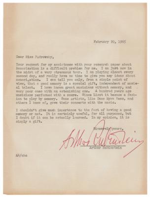 Lot #338 Arthur Rubinstein Typed Letter Signed