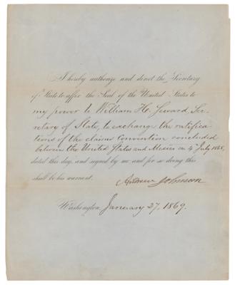 Lot #85 President Andrew Johnson Sends William H. Seward to Exchange Convention Ratifications with Mexico - Image 1