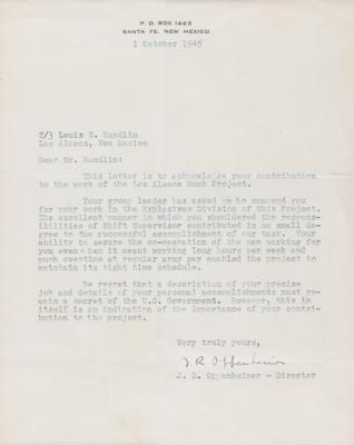 Lot #186 Robert Oppenheimer Typed Letter Signed to