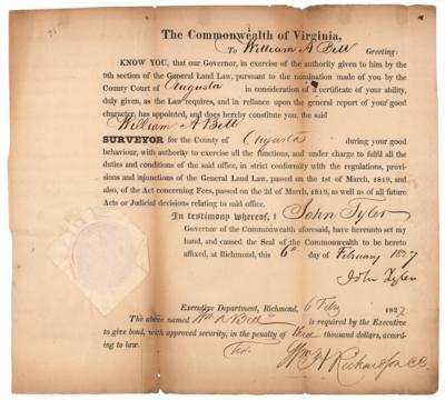 Lot #126 John Tyler Document Signed as Governor of