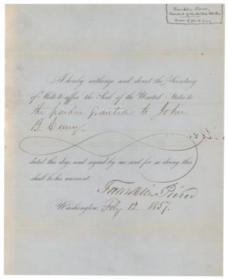 Lot #102 Franklin Pierce Document Signed as President - Pardon for Mail Robbery - Image 1