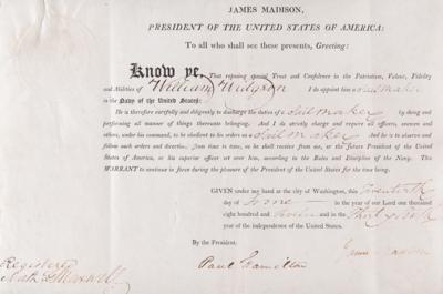 Lot #11 James Madison Document Signed as President, Appointing the Sailmaker of the USS Constitution - Image 3