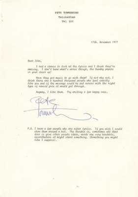 Lot #737 The Who: Pete Townshend Typed Letter