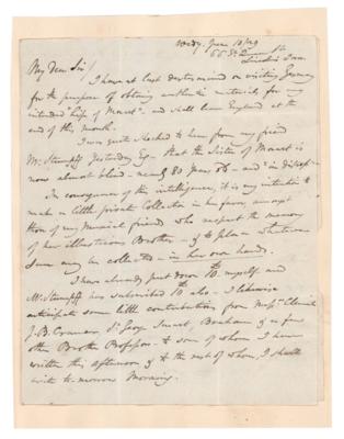 Lot #635 Vincent Novello Autograph Letter Signed on His Proposed 'Life of Mozart' - Image 1
