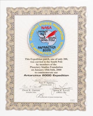 Lot #466 James Lovell and Owen Garriott Signed Limited Edition 'South Pole' Planetary Studies Foundation Patch - Image 1