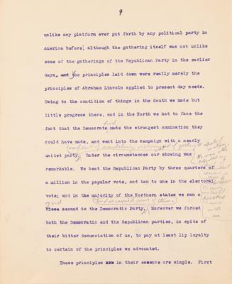 Lot #32 Theodore Roosevelt Signed and Hand-Edited Manuscript: "The Progressive Party; A movement to relate Democratic Government to the economic and social needs of a Democracy" - Image 10