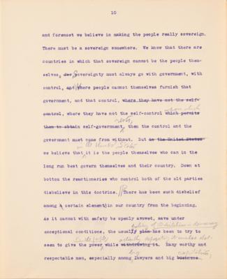 Lot #32 Theodore Roosevelt Signed and Hand-Edited Manuscript: "The Progressive Party; A movement to relate Democratic Government to the economic and social needs of a Democracy" - Image 11