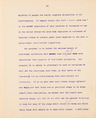 Lot #32 Theodore Roosevelt Signed and Hand-Edited Manuscript: "The Progressive Party; A movement to relate Democratic Government to the economic and social needs of a Democracy" - Image 21