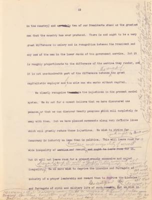 Lot #32 Theodore Roosevelt Signed and Hand-Edited Manuscript: "The Progressive Party; A movement to relate Democratic Government to the economic and social needs of a Democracy" - Image 24