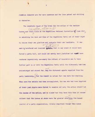 Lot #32 Theodore Roosevelt Signed and Hand-Edited Manuscript: "The Progressive Party; A movement to relate Democratic Government to the economic and social needs of a Democracy" - Image 3