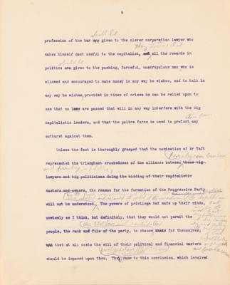 Lot #32 Theodore Roosevelt Signed and Hand-Edited Manuscript: "The Progressive Party; A movement to relate Democratic Government to the economic and social needs of a Democracy" - Image 5