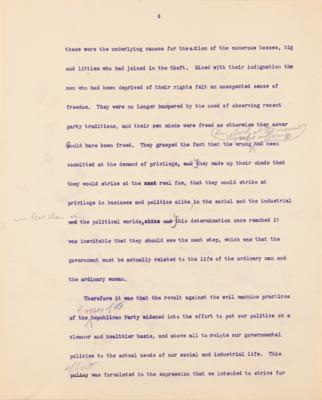 Lot #32 Theodore Roosevelt Signed and Hand-Edited Manuscript: "The Progressive Party; A movement to relate Democratic Government to the economic and social needs of a Democracy" - Image 7