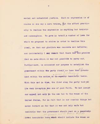 Lot #32 Theodore Roosevelt Signed and Hand-Edited Manuscript: "The Progressive Party; A movement to relate Democratic Government to the economic and social needs of a Democracy" - Image 8