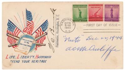 Lot #362 Anthony C. McAuliffe Signed First Day Cover: "'Nuts,' Dec. 22, 1944" - Image 1