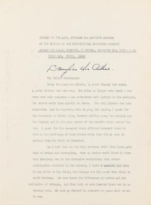 Lot #336 Douglas MacArthur Signed Typescript of Remarks on the Japanese Surrender, Given Aboard the USS Missouri - Image 2