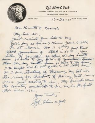 Lot #382 Sgt. Alvin C. York Autograph Letter Signed on Running for President - Image 1