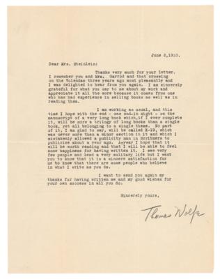 Lot #611 Thomas Wolfe Typed Letter Signed
