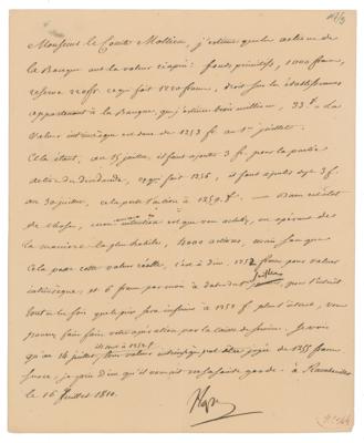 Lot #342 Napoleon Letter Signed - Estimating Stock Values of the Bank of France - Image 1