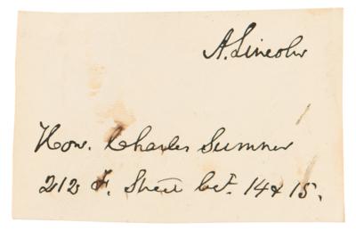 Lot #20 Abraham Lincoln Signature with Handwritten Address for Charles Sumner - Image 1