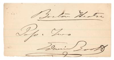 Lot #776 Edwin Booth Autograph Pass Signed