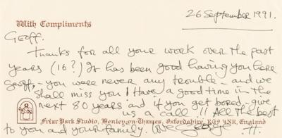 Lot #639 Beatles: George Harrison Autograph Letter Signed to His Retiring 'Friar Park' Gardener - "You were never any trouble – and we shall miss you!" - Image 1