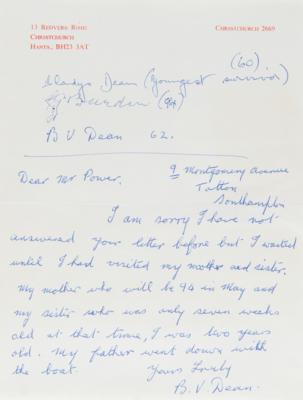 Lot #312 Titanic: Handwritten Letter from Bertram Vere Dean, Signed by His Mother and Sister, Eva Georgette and Millvina Dean - Image 2