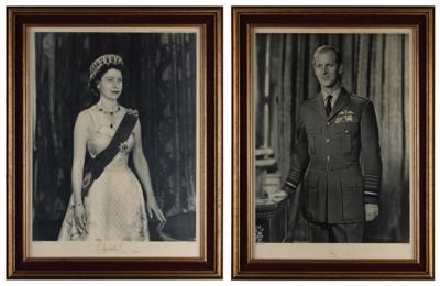 Lot #161 Queen Elizabeth II and Prince Philip (2) Signed Oversized Photographs by Baron Studios (1962) - Image 1