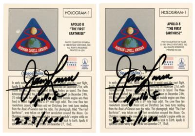 Lot #517 James Lovell (2) Signed Holographic 'Earthrise' Trading Cards - Image 1