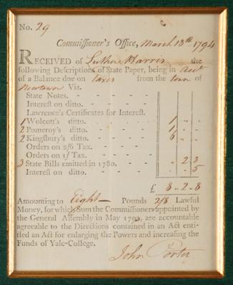 Lot #325 Yale College Financial Document (1794) - Image 2