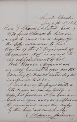 Lot #22 Andrew Johnson Civil War-Dated Autograph Letter Signed on a Colonel's Appointment - Image 2