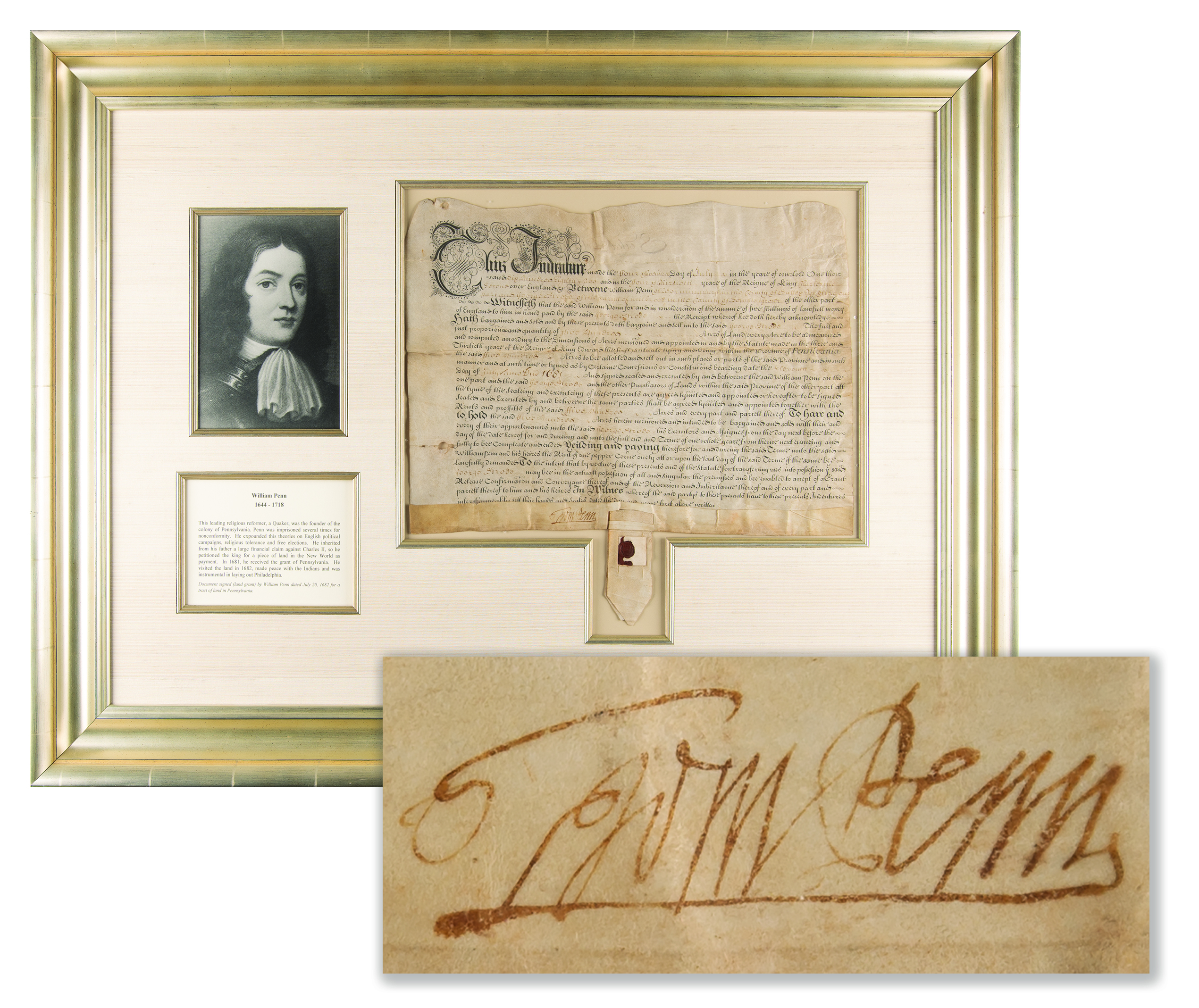 Lot #148 William Penn Document Signed