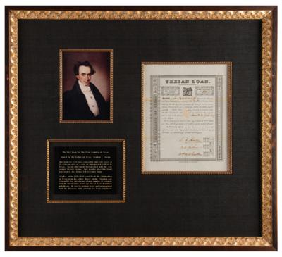 Lot #192 Stephen F. Austin Document Signed - Ornate 1836 Texian Loan Certificate Supporting the Revolution - Image 1