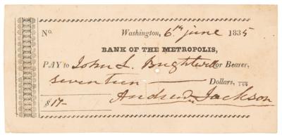 Lot #13 Andrew Jackson Signed Check as President for Horse Training - Image 1