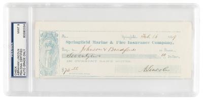 Lot #18 Abraham Lincoln Signed Check - PSA MINT 9 - to a Springfield book publisher, who he approached about publishing his historic debates with Stephen Douglas - Image 2