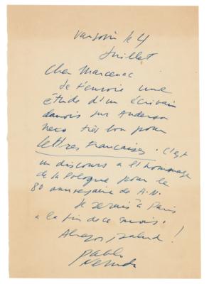 Lot #628 Pablo Neruda Autograph Letter Signed - Image 1