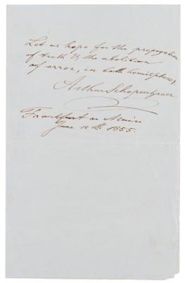 Lot #188 Arthur Schopenhauer Autograph Quotation Signed on "the propagation of truth & the abolition of error" - Image 1