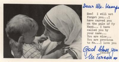 Lot #277 Mother Teresa Signed Prayer Slip