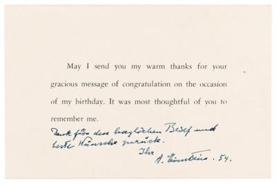 Lot #181 Albert Einstein Signed Appreciation Card - The Theoretical Physicist Celebrates His 75th Birthday - Image 1