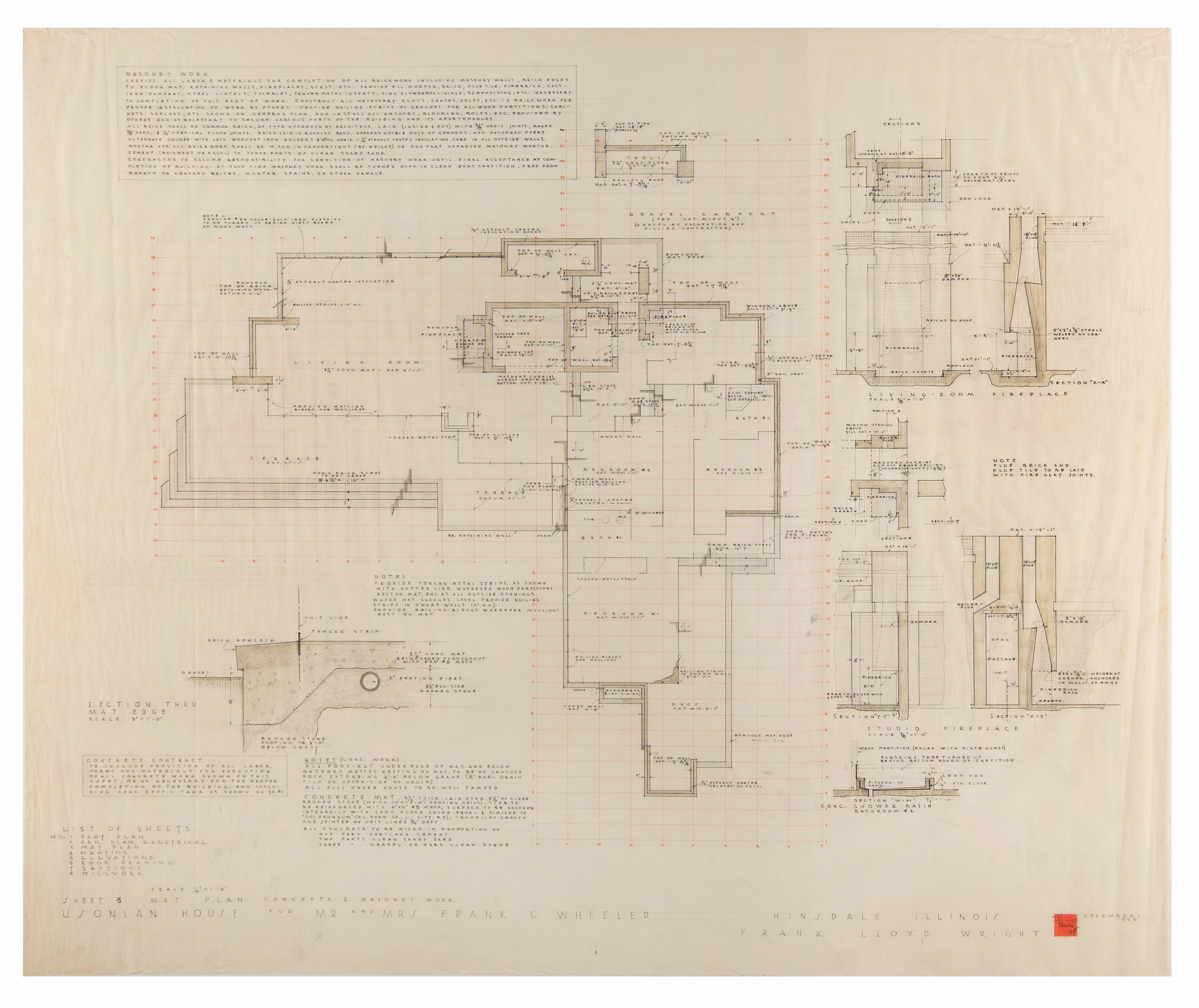 Lot #584 Frank Lloyd Wright Signed Plan for a Usonian House - Image 1