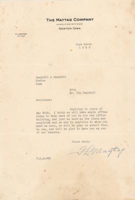 Lot #273 F. L. Maytag Typed Letter Signed - Image 1