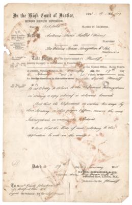 Lot #309 Titanic: Court Document Between Survivor Antonine Marie Mallet and the Oceanic Steam Navigation Company - Image 1