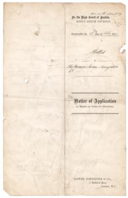 Lot #309 Titanic: Court Document Between Survivor Antonine Marie Mallet and the Oceanic Steam Navigation Company - Image 2