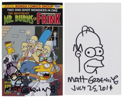 Lot #604 Matt Groening Twice-Signed Comic Book with (2) Homer Simpson Sketches - Image 1