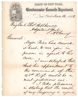Lot #43 Chester A. Arthur Civil War-Dated Autograph Letter Signed - Image 1