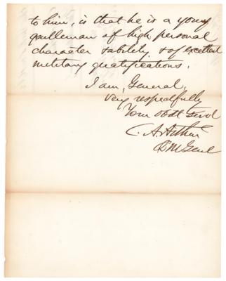 Lot #43 Chester A. Arthur Civil War-Dated Autograph Letter Signed - Image 2
